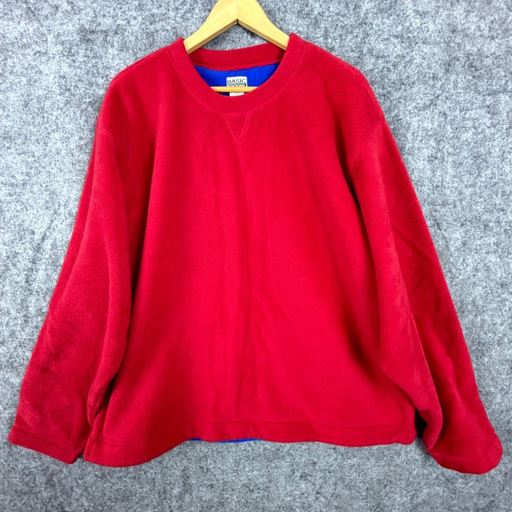 Vintage Basic Editions Sweatshirt Mens Large Red Fleece Lined Crewneck Outdoor